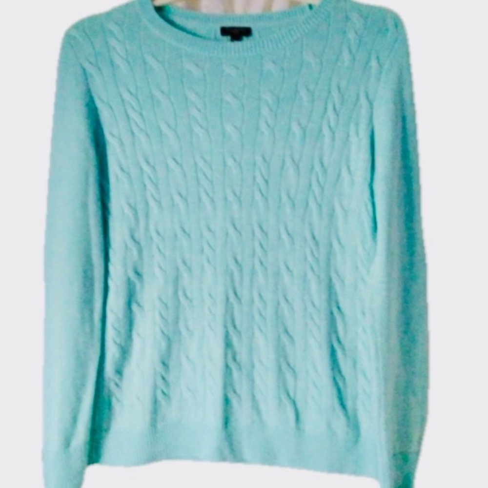 Talbots mint green cable-knit sweater Lambswool Blend XL - Picture 2 of 9